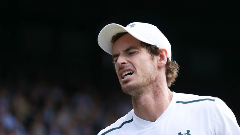 Britain's Andy Murray reacts after a point against US player Sam Querrey during their men's singles quarter-final match on the ninth day of the 2017 Wimble