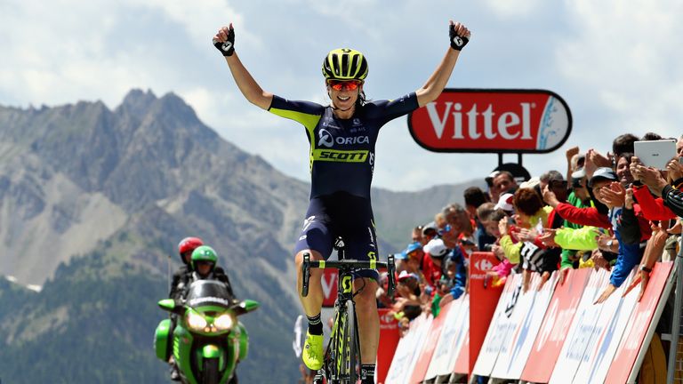 BRIANCON, FRANCE - JULY 20:  Annemiek Van Vleuten of Netherlands riding for Team Orica Scott crosses the line to take the stage win on the first stage of t