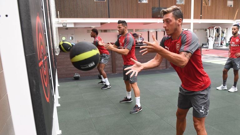 ST ALBANS, ENGLAND - JULY 06: of Arsenal during a training session at London Colney on July 6, 2017 in St Albans, England. 