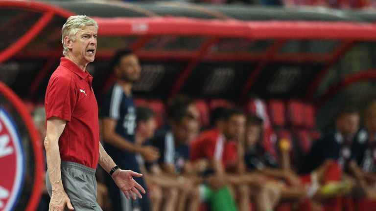 Arsenal head coach Arsene Wenger reacts during the International Champions Cup football match between Bayern Munich and Arsenal in Shanghai on July 19, 201