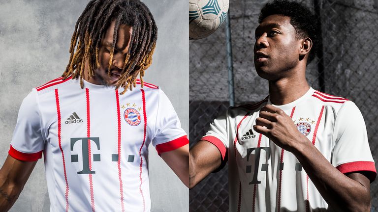 Renato Sanchez and David Alaba model the new fan designed Bayern Munich third kit (credit: adidas)