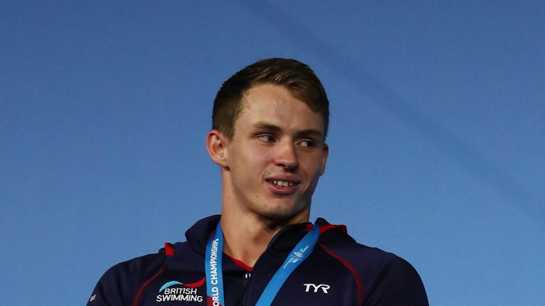 BUDAPEST, HUNGARY - JULY 24:  Benjamin Proud of Great Britain celebrates winning gold in the Men's 50m Butterfly Final