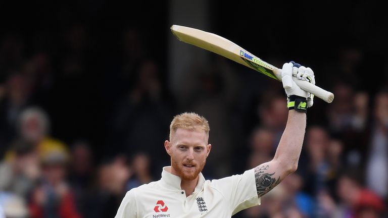 Ben Stokes of England celebrates reaching his century during Day Two of the 3rd Investec Test match between England and South Africa