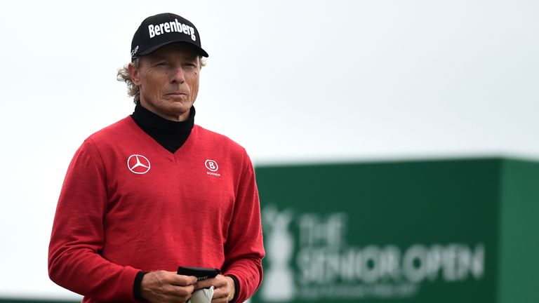 BRIDGEND, WALES - JULY 28:  Bernhard Langer of Germany looks on during the second round of the Senior Open Championship presented by Rolex at Royal Porthca