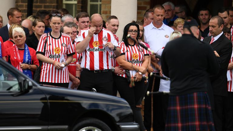 Mourners wore football shirts in order to pay tribute to Bradley Lowery