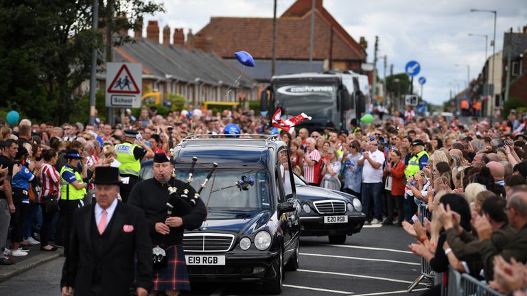 The hearse departs St Joseph's Church after the funeral service for  Bradley Lowery 