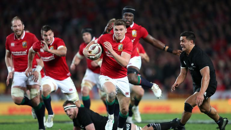 British and Irish Lions' Owen Farrell breaks during the third test of the 2017 British and Irish Lions tour at Eden Park, Auckland.
