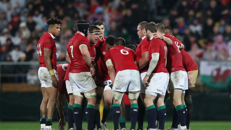 WELLINGTON, NEW ZEALAND - JULY 01:  The Lions gather during the match between the New Zealand All Blacks and the British & Irish Lions at Westpac Stadium o