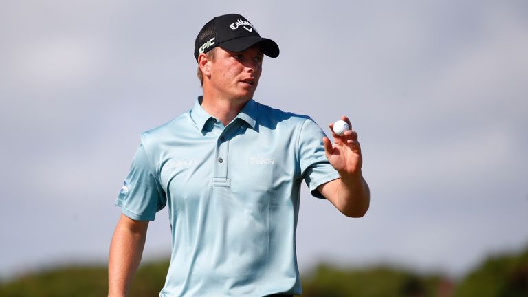 Callum Shinkwin acknowledges the crowd on the ninth green during the final round of the Scottish Open