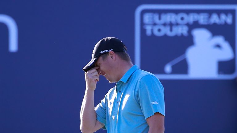 Callum Shinkwin reacts to a missed putt on the 18th green during the final round of the AAM Scottish Open 