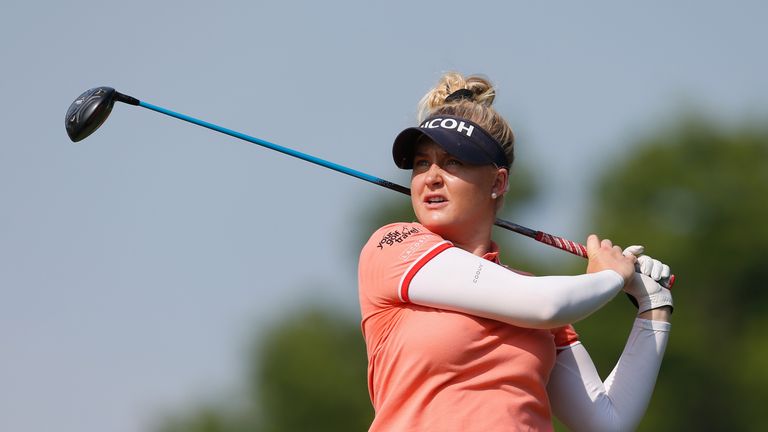BEDMINSTER, NJ - JULY 13:  Charley Hull of England watches her tee shot on the sixth hole during the first round of the U.S. Women's Open Championship at T
