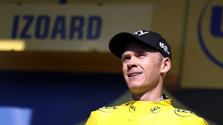 COL D'IZOARD, FRANCE - JULY 20: Chris Froome of Great Britain and Team SKY retained his race lead and yellow jersey after stage eighteen of the 2017 Tour d