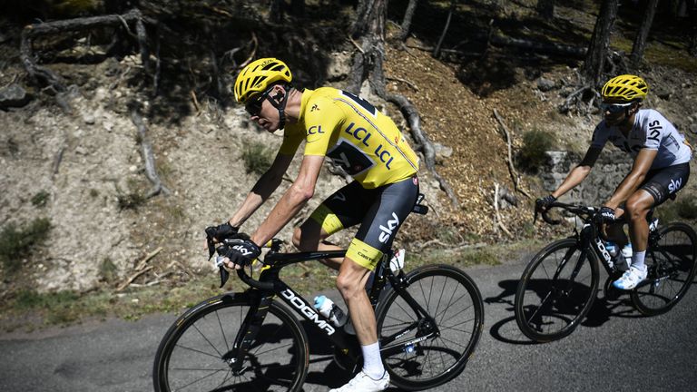 Chris Froome suffered a rear puncture on the approach to Col de Peyra Taillade