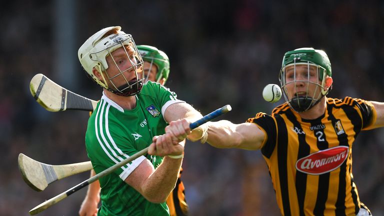 Cian Lynch of Limerick in action against Joey Holden, left, and Paul Murphy of Kilkenny 