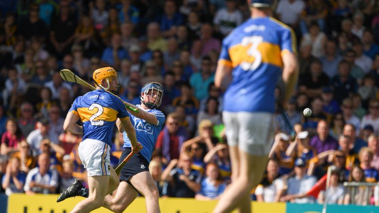 Cian O'Sullivan of Dublin scores a goal in the 15th minute during the GAA Hurling All-Ireland Senior Championship Round 2 match