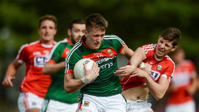 Cillian O'Connor of Mayo in action against Kevin Crowley of Cork
