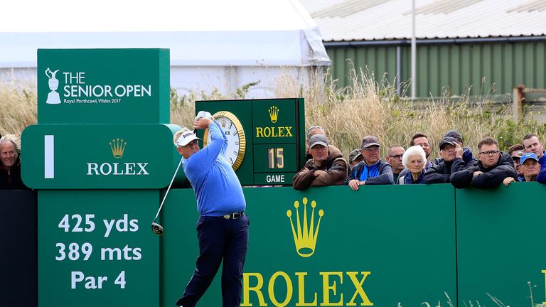 BRIDGEND, WALES - JULY 27:  Colin Montgomerie of Scotland in action during the first round of the Senior Open Championship presented by Rolex at Royal Port