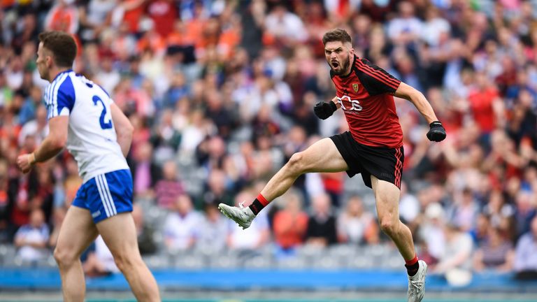 Connaire Harrison of Down celebrates after scoring his side's first goal during the GAA Football All-Ireland Senior Championship Round 4B match