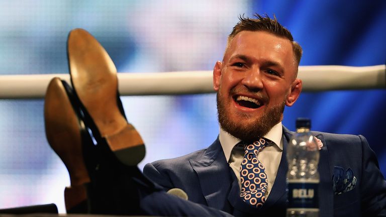 Conor McGregor looks on during the Floyd Mayweather Jr. v Conor McGregor World Press Tour at SSE Arena on July 14, 2017 in Lond