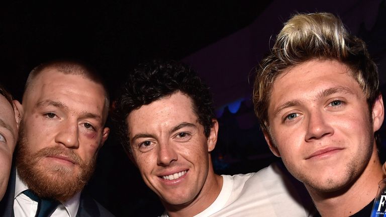 Conor McGregor, Rory Mcllroy and Niall Horan celebrate McGregor's UFC 202 victory at Wynn Las Vegas in August, 2016