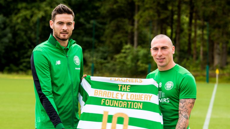 Craig Gordon (left) and Scott Brown mark the donation to the Bradley Lowery Foundation
