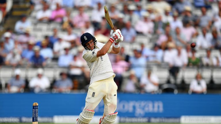 Joe Root hits a shot on day one of the 1st Investec Test Match between England and South Africa at Lord's
