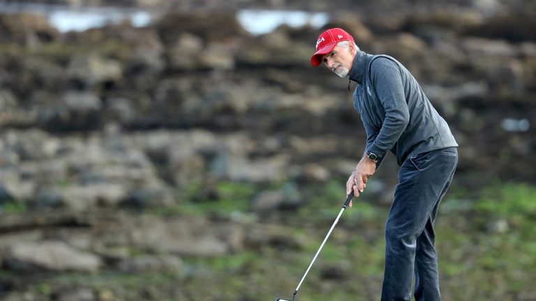 KINGSBARNS, SCOTLAND - OCTOBER 08:  Damon Hill putting on the 15th green during the third round of the Alfred Dunhill Links Championship on the Golf Links 