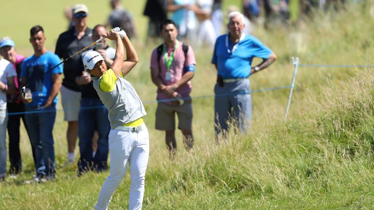 Daniel Im of the United States hits his second shot on the 4th hole during day three of the Dubai Duty Free Irish Open