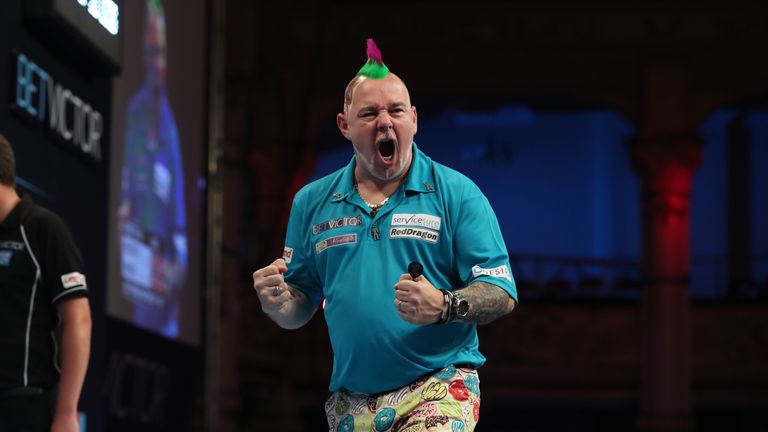 BET VICTOR WORLD MATCHPLAY 2017,.WINTER GARDENS,.BLACKPOOL,.PIC;LAWRENCE LUSTIG.QUARTER FINAL.PETER WRIGHT V DARREN WEBSTER.PETER WRIGHT IN ACTION