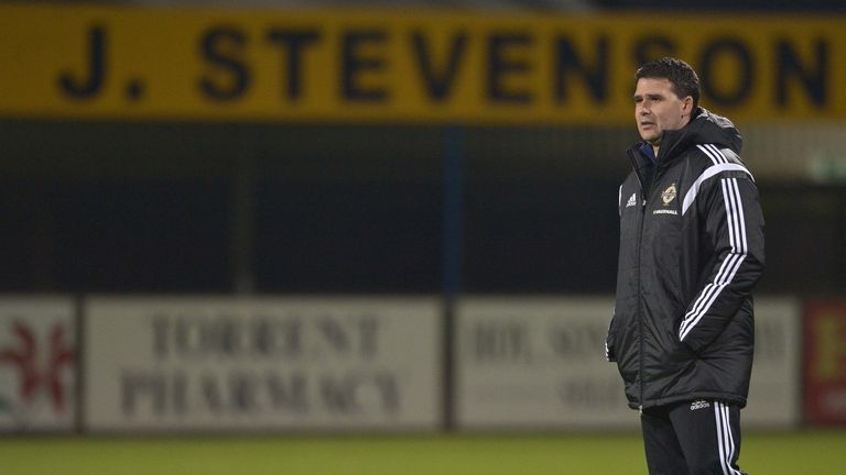 David Healy, Northern Ireland's all time leading goal scorer and now assistant U16 coach watches the warm up 