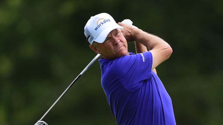 WHITE SULPHUR SPRINGS, WV - JULY 07:  Davis Love III tees off the 11th hole during round two of The Greenbrier Classic held at the Old White TPC on July 7,