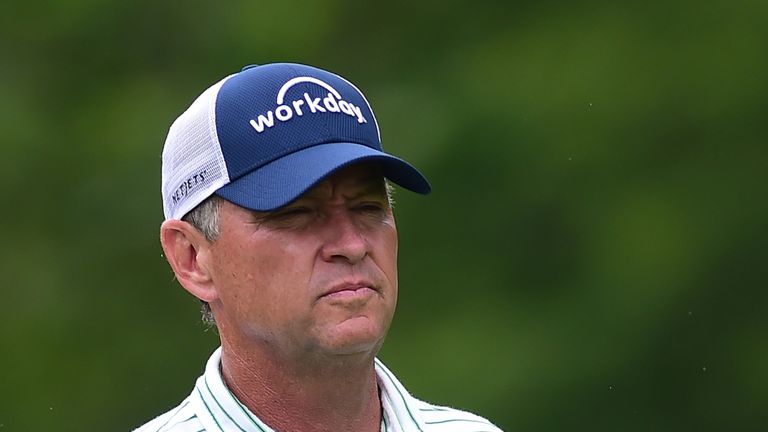 WHITE SULPHUR SPRINGS, WV - JULY 06:  Davis Love III tees off the 17th hole during round one of The Greenbrier Classic held at the Old White TPC on July 6,
