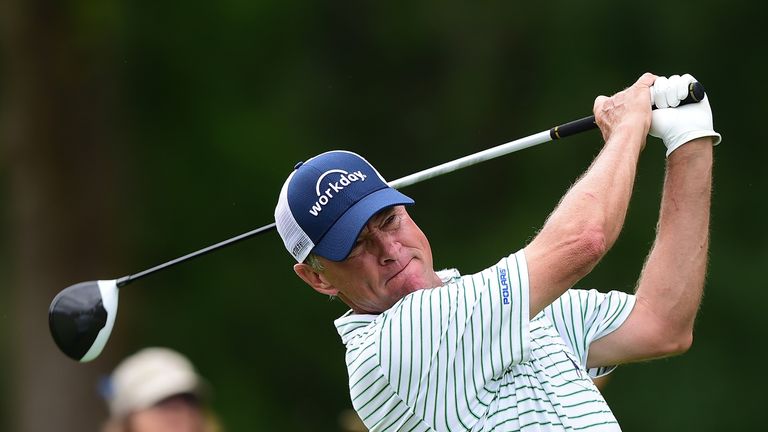 WHITE SULPHUR SPRINGS, WV - JULY 06:  Davis Love III tees off the 17th hole during round one of The Greenbrier Classic held at the Old White TPC on July 6,