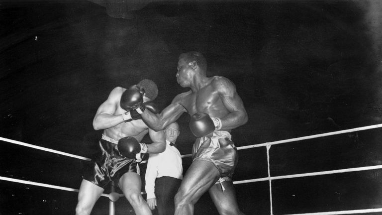 Dick Tiger in action in 1958, fighting in Kensington, London