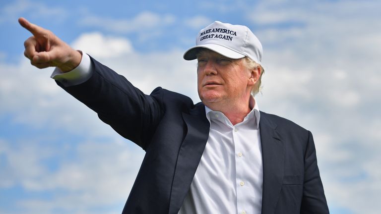 ABERDEEN, SCOTLAND - JUNE 25:  Presumptive Republican nominee for US president Donald Trump visits Trump International Golf Links on June 25, 2016 in Aberd