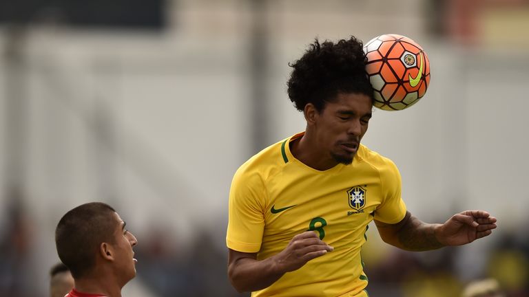 Douglas Luiz playing for Brazil's U-20 side