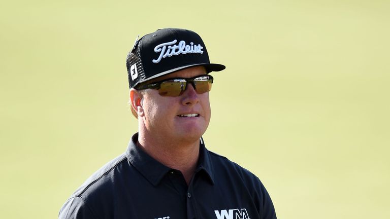 US golfer Charley Hoffman reacts after finishing his round on the 18th green after his opening round 67 on the first day of the Open Golf Championship at R