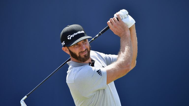 Dustin Johnson of the United States hits his tee shot on the 1st hole during the final round of The 146th Open 