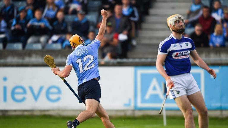 Eamon Dillon of Dublin celebrates afer scoring his side's first goal during the GAA Hurling All-Ireland Senior Championship Round 1 match