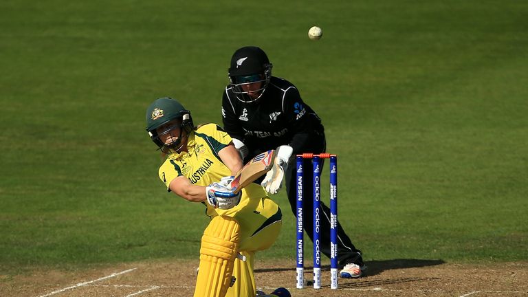BRISTOL, JULY 02 2017:  Ellyse Perry of Australia hits out during the ICC Women's World Cup 2017 match between Australia and New Zealand