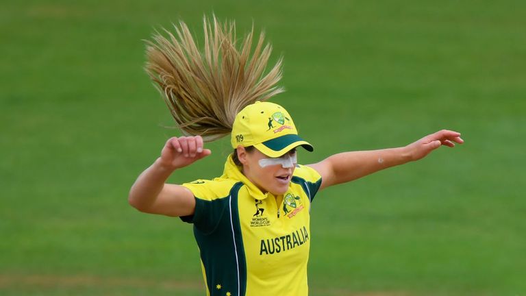 BRISTOL, ENGLAND - JULY 12:  Australia fielder Ellyse Perry celebrates after her side had dismissed India batsman Smrti Mandhana during the  ICC Women's Wo