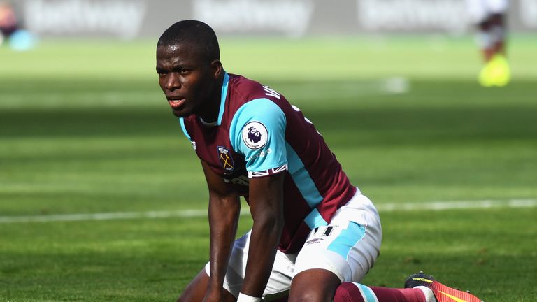 LONDON, ENGLAND - AUGUST 21:  Enner Valencia of West Ham United looks on after going to ground during the Premier League match between West Ham United and 