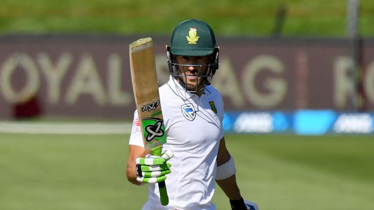 South Africa's captain Faf du Plessis celebrates 50 runs during day one of the first Test match between New Zealand and South Africa. 8/03/2017
