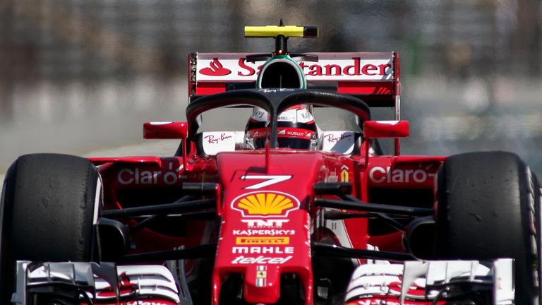 Scuderia Ferrari's driver Kimi Raikkonen tests the so-called halo cockpit protection device during first practice session of the Formula One Brazilian Gran