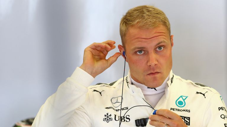 Valtteri Bottas in the Mercedes garage during practice for the British Formula One Grand Prix