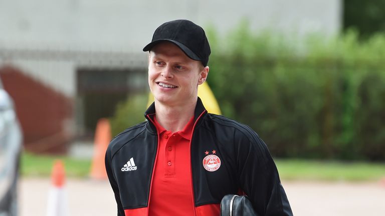 Gary Mackay-Steven arrives at Pittodrie ahead of the Europa League tie