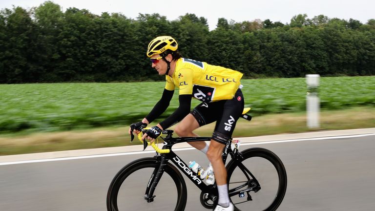 Race leader Geraint Thomas rides during stage two of the 2017 Tour de France