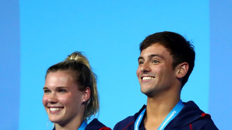 Silver medalists Grace Reid and Tom Daley of Great Britain