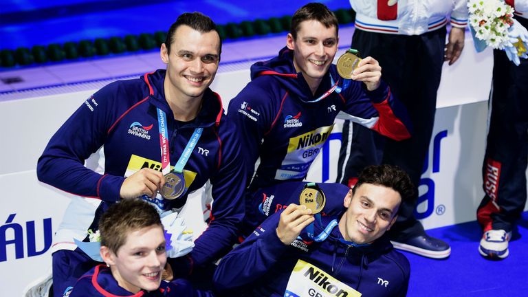 Britain's Stephen Milne, Britain's Nicholas Grainger, Britain's Duncan Scott and Britain's James Guy