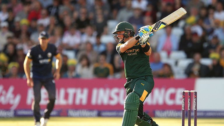NOTTINGHAM, ENGLAND - AUGUST 08:  Greg Smith of Notts bats during the NatWest T20 Blast match between Notts Outlaw and Essex Eagles at Trent Bridge on Augu